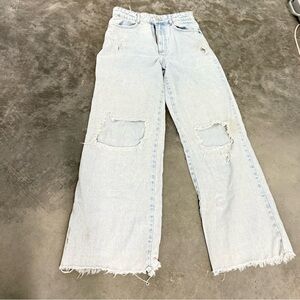 Zara blue jeans blowout knees wide leg size 6
